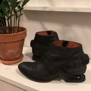 JEFFREY CAMPBELL Leather Booties w cage metal heel